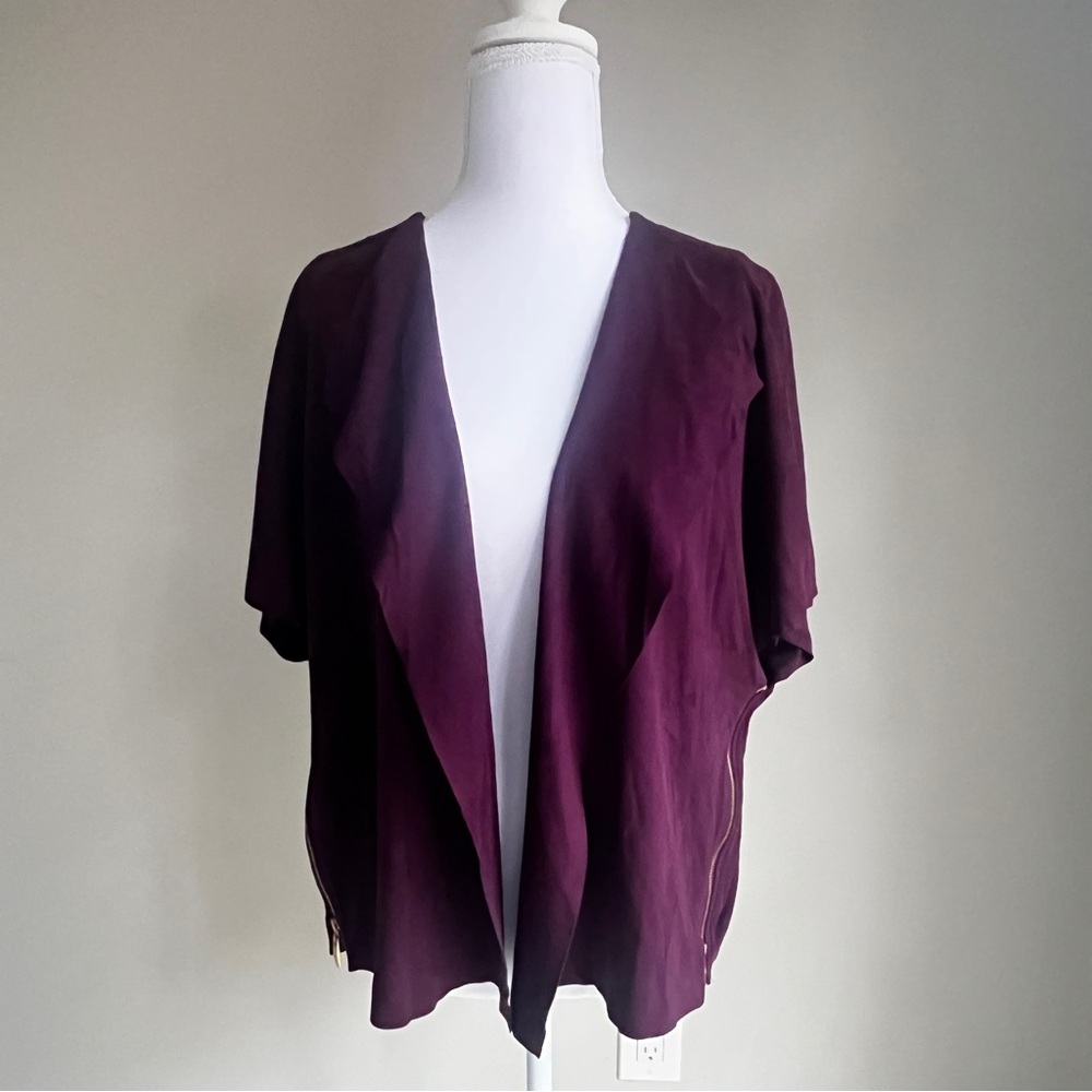 2/$30 Chico's Plum Faux Suede Open Front Jacket Size 3
